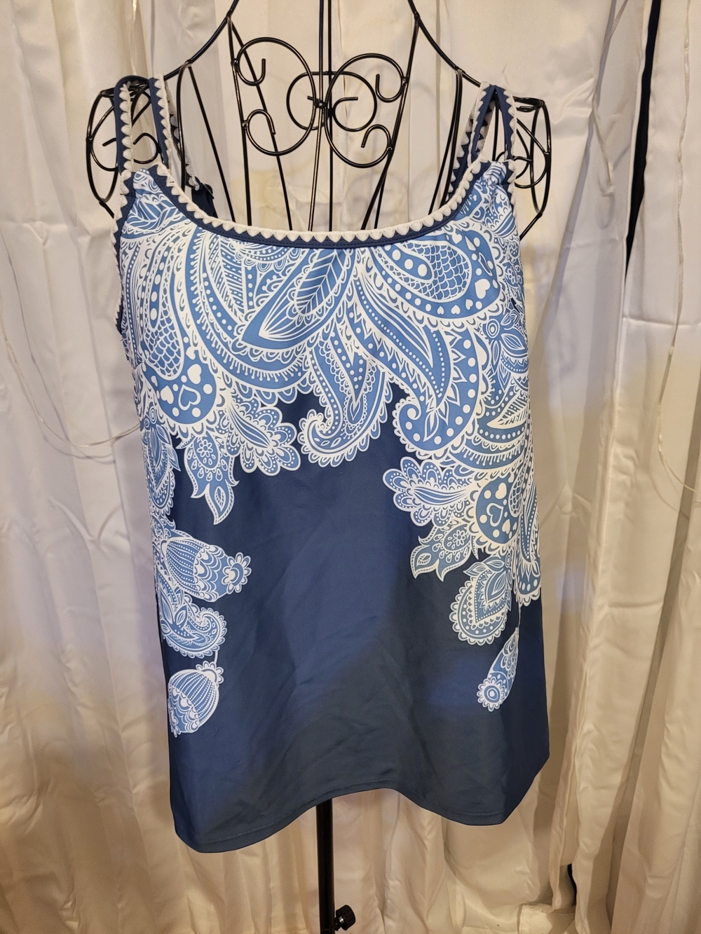 Amazon Navy and White Paisley Swim Camisole